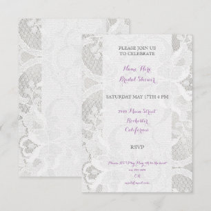 Bridal Shower White Lace Grey Lavanda Purple Invitation