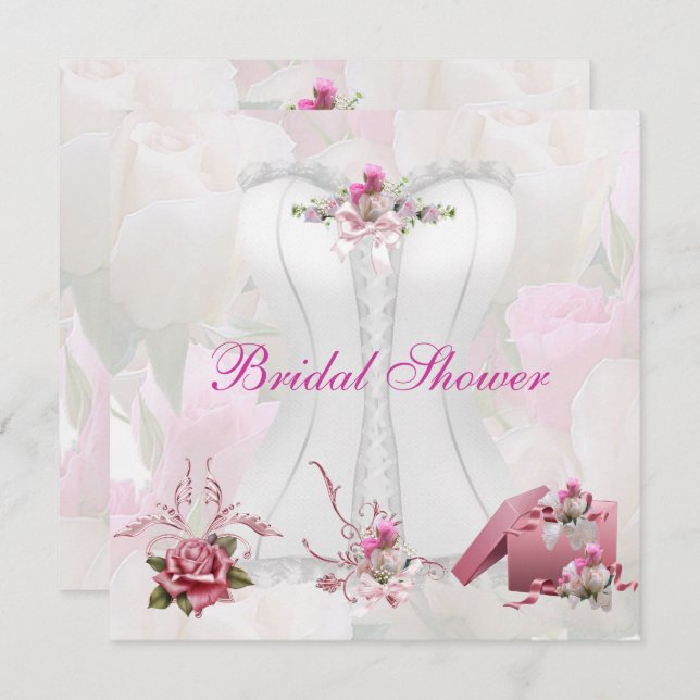 Bridal Shower White Pink Corset Floral Invitation (Front/Back)