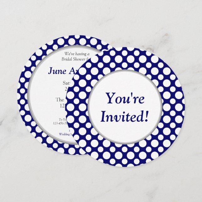 Bridal Shower White Polka Dots on Blue Invitation (Front/Back)