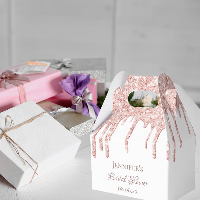 Bridal Shower white rose gold glitter drips Favour Box (Creator Uploaded)