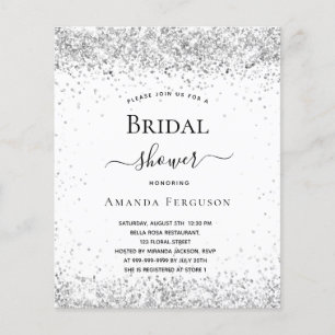 Bridal shower white silver budget invitation flyer