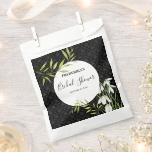 Bridal Shower White Snowdrops and Laurel Damask Favour Bag