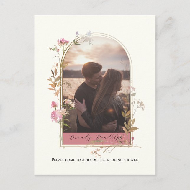 Bridal Shower Wildflower Arch Custom Photo Invitation Postcard (Front)
