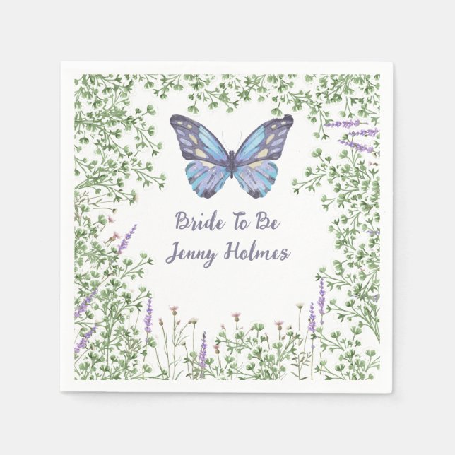 Bridal Shower Wildflower Blue Butterfly Greenery  Napkin (Front)