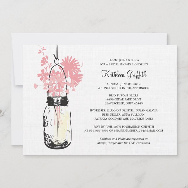 Bridal Shower Wildflowers & Mason Jar Invitation (Front)