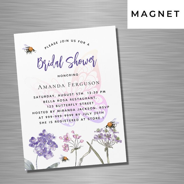 Bridal Shower wildflowers violet butterfly luxury Magnetic Invitation (Creator Uploaded)
