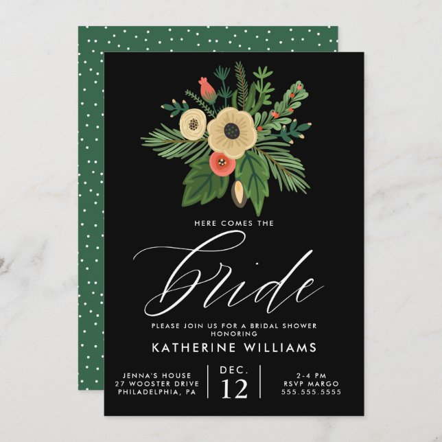 BRIDAL SHOWER | Winter Christmas Bouquet Invitation (Front/Back)
