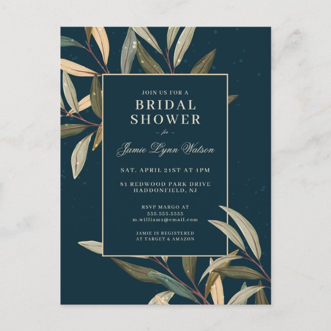 Bridal Shower | Winter Leaves Postcard (Front)