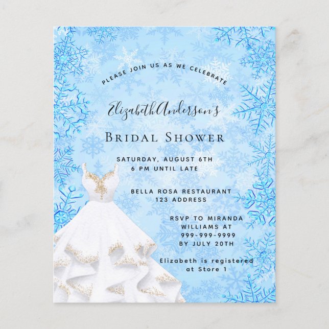 Bridal Shower winter wonderland budget invitation Flyer (Front)