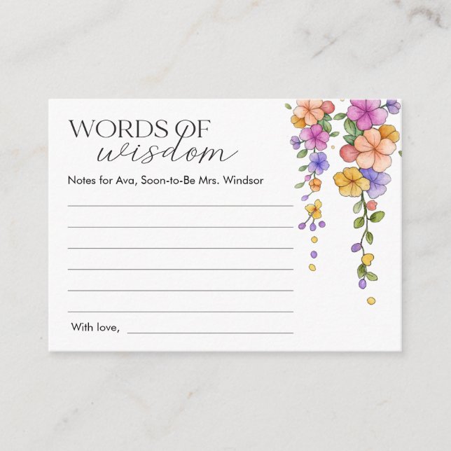 Bridal Shower Wisdom Card with Floral Vine (Front)