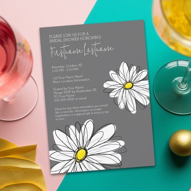 Bridal Shower with Modern Daisy Flowers Invitation (Bridal Shower Invitation with Whimsical Daisies)