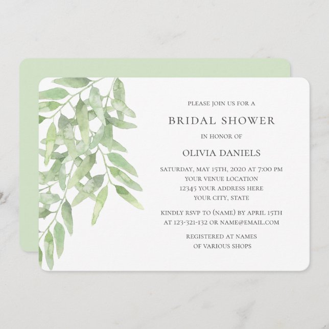 Bridal Shower with olive branches. Greenery garden Invitation (Front/Back)