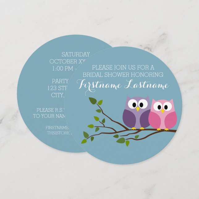 Bridal Shower with Owl Couple on Branch Invitation (Front/Back)