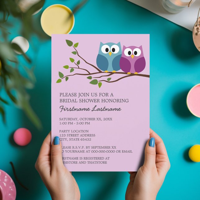 Bridal Shower with Owl Couple on Branch Invitation (Bridal Shower Invitation - Cute Cartoon Owls on a Branch - Great Couple's Shower Invite)