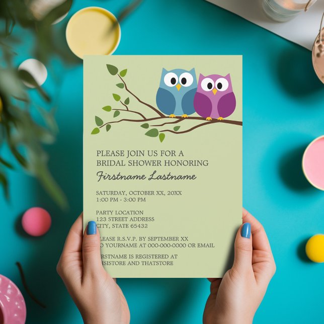 Bridal Shower with Owl Couple on Branch Invitation (Bridal Shower Invitation - Cute Cartoon Owls on a Branch - Great Couple's Shower Invite)