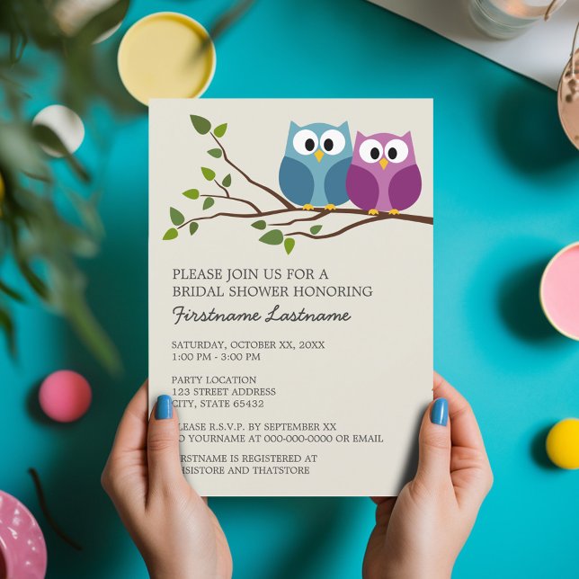 Bridal Shower with Owl Couple on Branch Invitation (Bridal Shower Invitation - Cute Cartoon Owls on a Branch - Great Couple's Shower Invite)