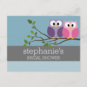 Bridal Shower with Owl Couple on Branch Invitation Postcard