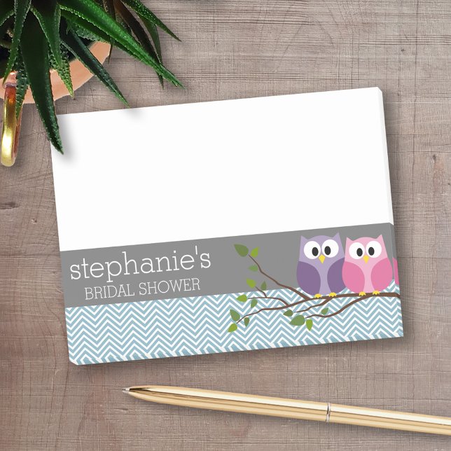 Bridal Shower with Owl Couple on Branch Post-it Notes (Personalized Post-It Notes - add you name or other text)