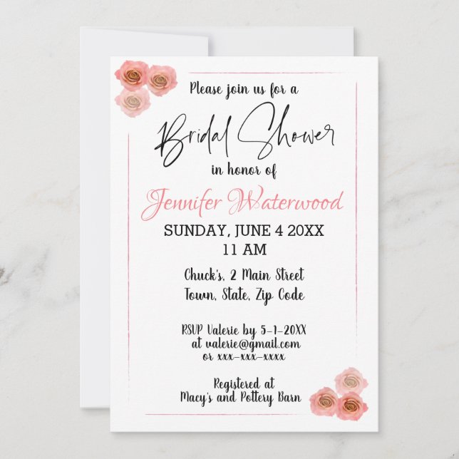 BRIDAL SHOWER WITH ROSES Invitation (Front)