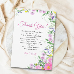 Bridal shower with wildflowers Pink Colors Thank You Card