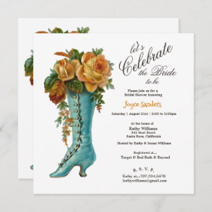 Bridal Shower Women's Vintage Boot with Roses Invitation