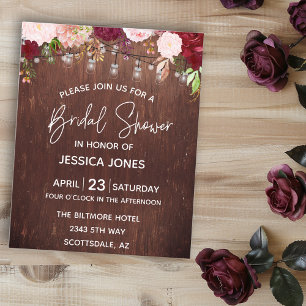 Bridal Shower Wood Burgundy Blush Pink Mason Jar I