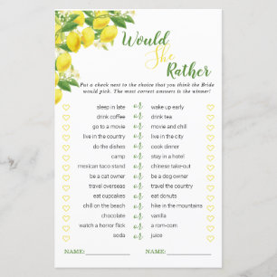 Bridal Shower Would She Rather Game