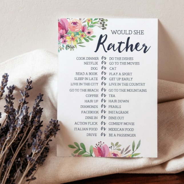 Bridal Shower Would She Rather Game Card (Creator Uploaded)