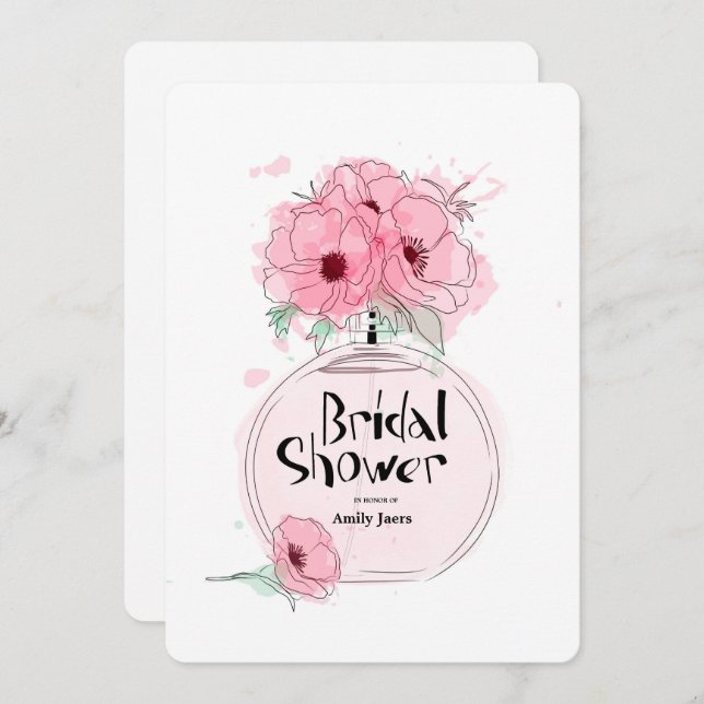 Bridal Showers Perfume Bottle with flowers Invitation (Front/Back)