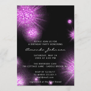 Bridal Sweet 16th 15th Birthday Glitter Pink Black Invitation