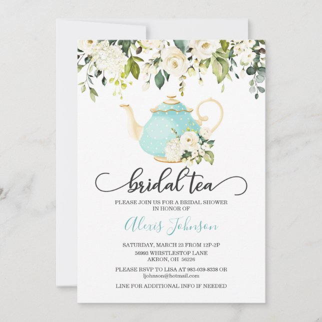 Bridal Tea Bridal Shower Invitation - Blue (Front)