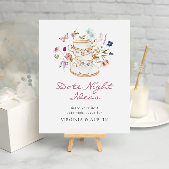 Bridal Tea Date Ideas Poster (Elegant Floral Bridal Tea Party Date Ideas Poster with Butterfly by Painted Paperie
)
