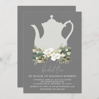 Bridal Tea Grey Watercolor Flowers Invitation