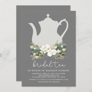 Bridal Tea Grey Watercolor Flowers Invitation