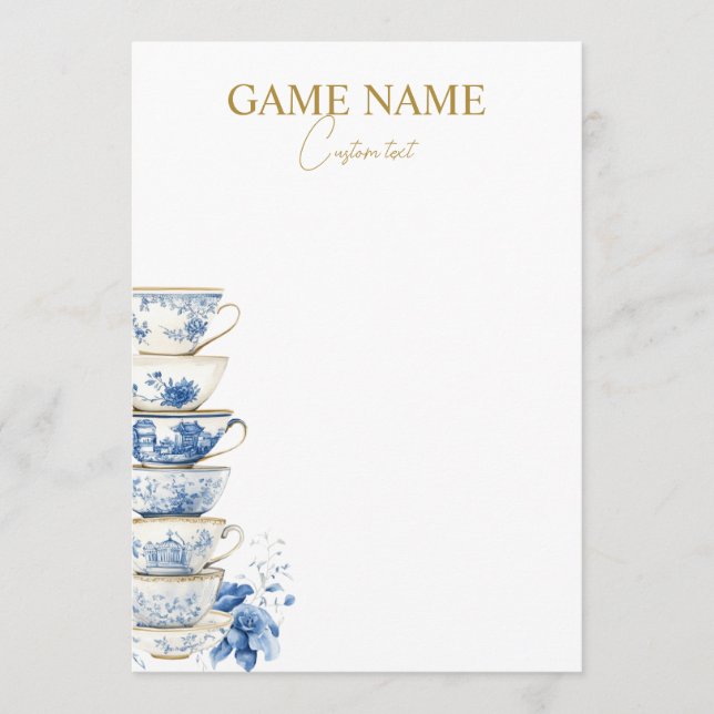 Bridal Tea Party Bridal Shower Game Template (Front)