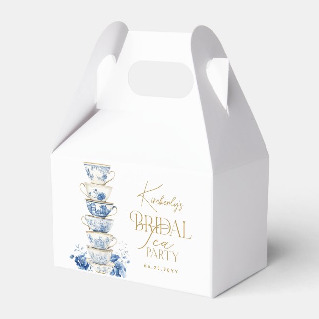 Bridal Tea Party Chinoiserie Blue Bridal Shower Favour Box (Front Side)