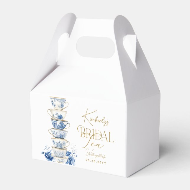 Bridal Tea Party Chinoiserie Blue Bridal Shower Favour Box (Front Side)