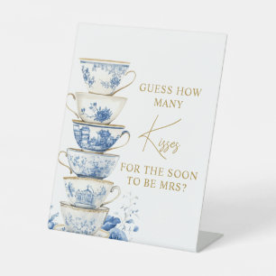 Bridal Tea Party Chinoiserie Blue How Many Kisses Pedestal Sign