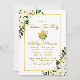 Bridal Tea Party Floral Green Gold Invitation