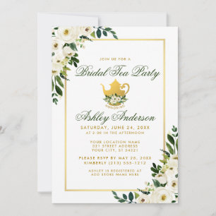 Bridal Tea Party Floral Green Gold  Invitation GS