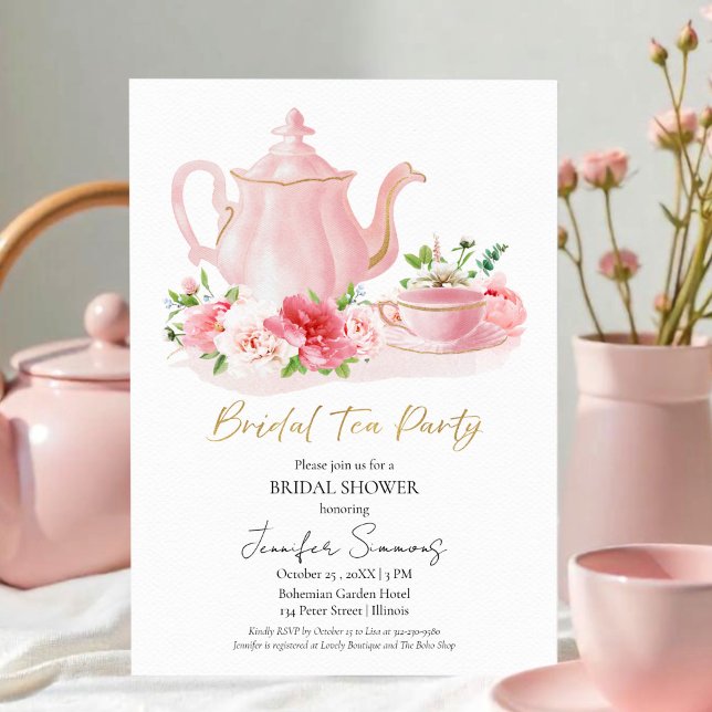 Bridal Tea Party | Gilded Floral Bridal Shower  Invitation (Creator Uploaded)
