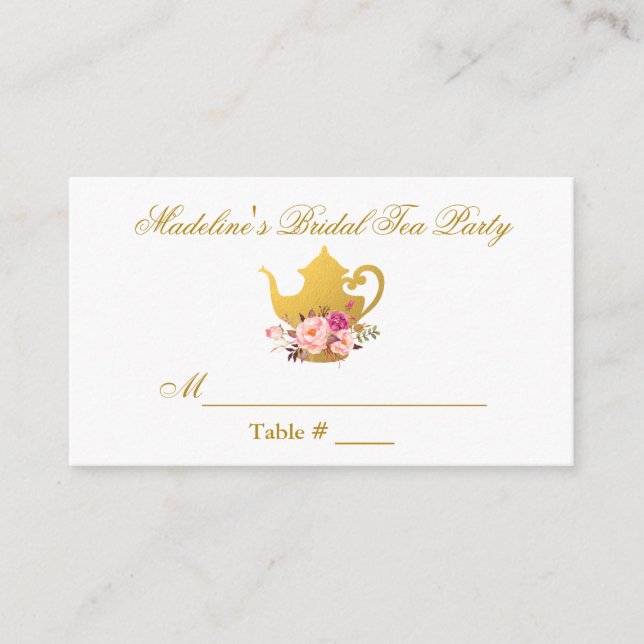 Bridal Tea Party Gold Pink Table Place Card (Front)