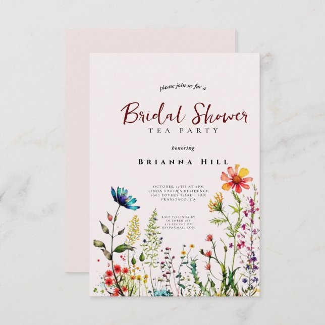 bridal tea party invitation,wildflower wildflower invitation (Front/Back)