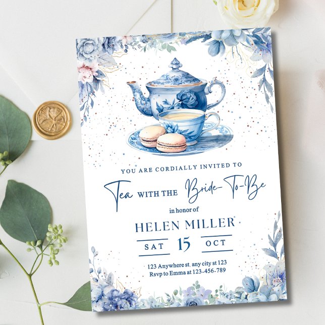 Bridal Tea Party Invite, Bridal Shower Brunch Blue Invitation (Creator Uploaded)