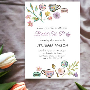 Bridal Tea Party l Watercolor Flowers Purple  Invitation