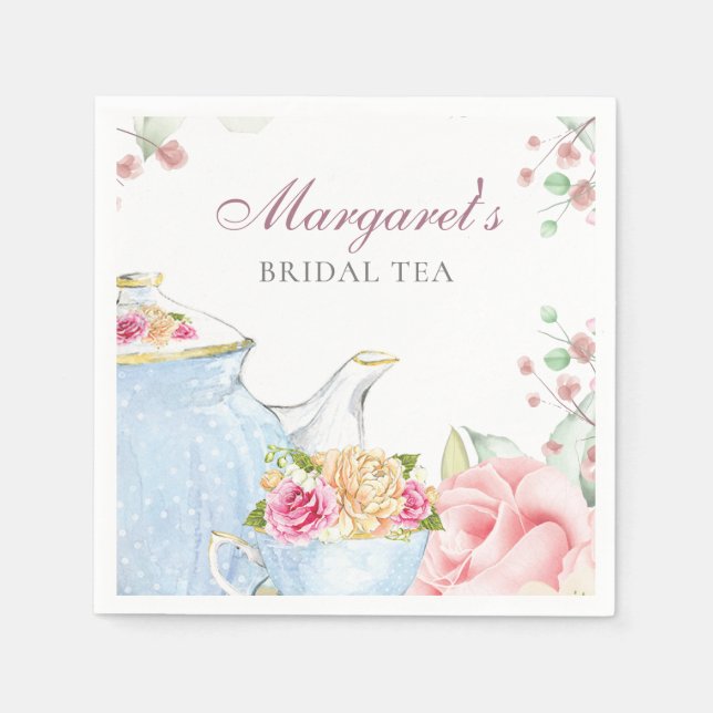 Bridal Tea Party Personalised Floral Napkin (Front)