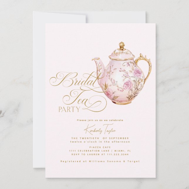 Bridal Tea Party Pink Chinoiserie Bridal Shower Invitation (Front)
