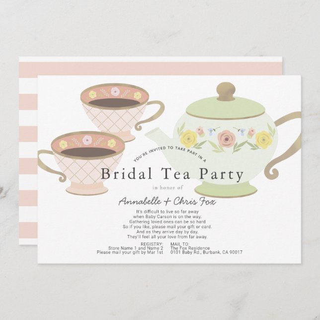 Bridal Tea Party Tea Pot Bridal Shower by Mail Invitation (Front/Back)
