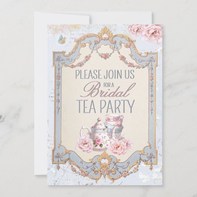 Bridal Tea Party Teapot Teacups Wedding Brunch  Invitation (Front)