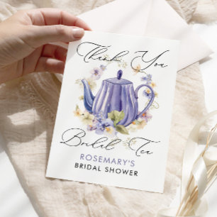 Bridal Tea Purple Floral Bridal Shower Handwritten Thank You Card